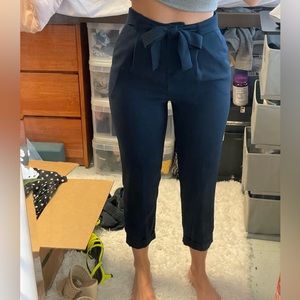 Navy Tie Front Cropped Work Pants
